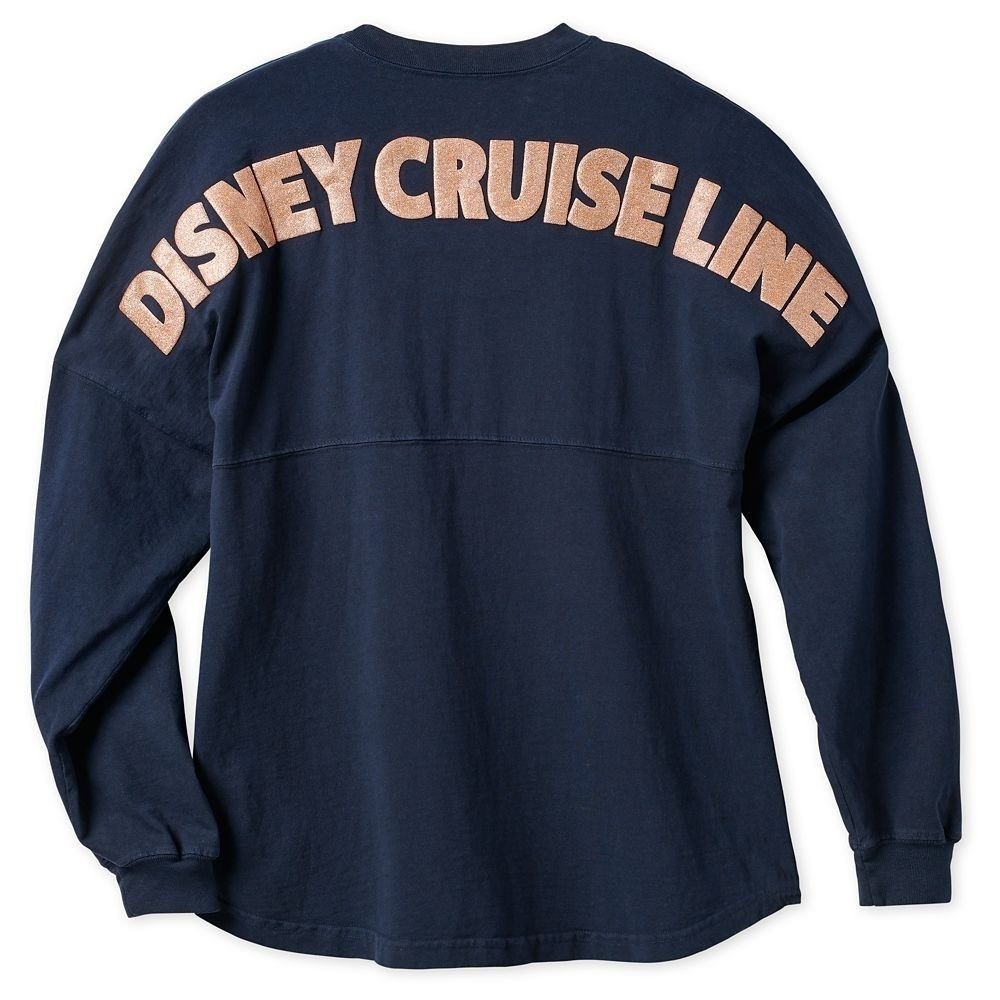 Disney Spirit Jersey Top Vacation L Blue Rose Gold Glitter Oversized Loungewear
